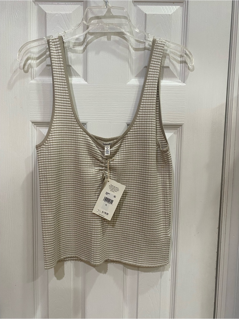 Splendid Cream and Beige Striped Ruched Front Tank - Picture 3 of 5